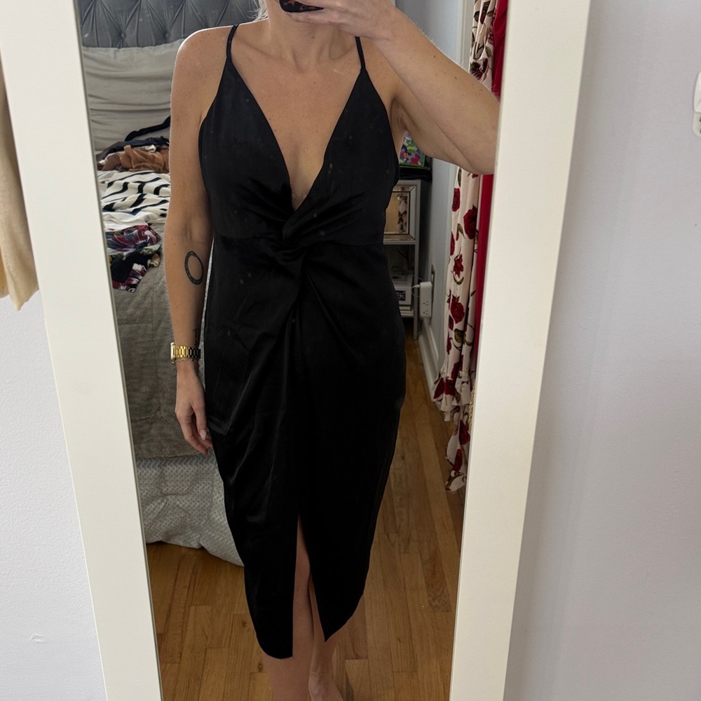 ASOS Black Twist-Front Spaghetti Strap Midi Dress